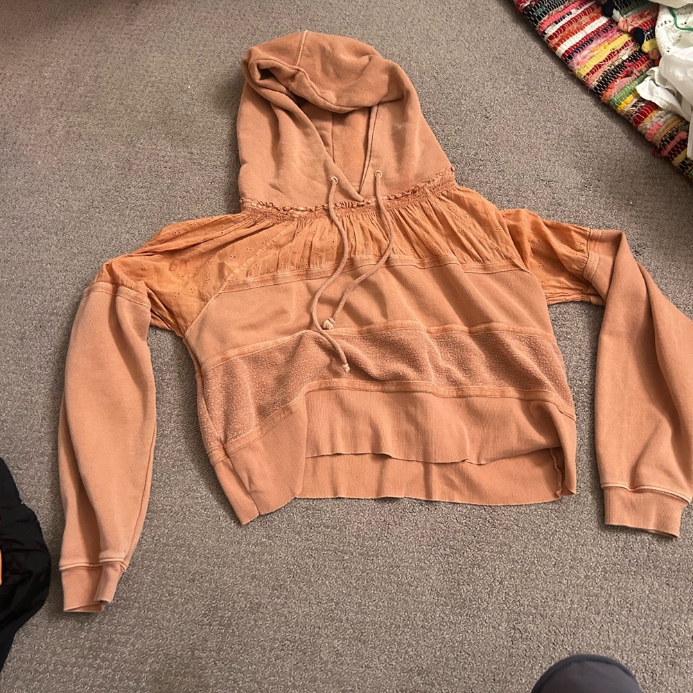 Free People Burnt Orange Crop Hoodie Relaxed Fit
